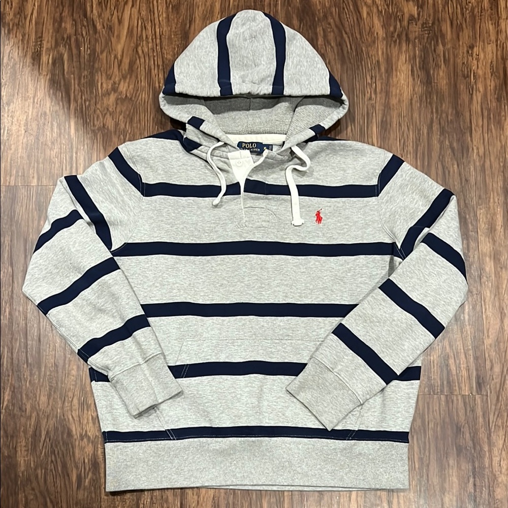 Polo by Ralph Lauren Gray and Navy Striped Hoodie